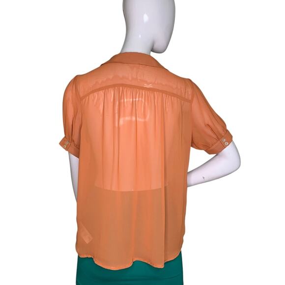 Forever 21 Sheer Top Asymmetric Collared Button Down Brown Size M - Picture 6 of 9